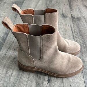 Lucky Brand Barett Lug Sole Booties Taupe Suede Leather Size 8